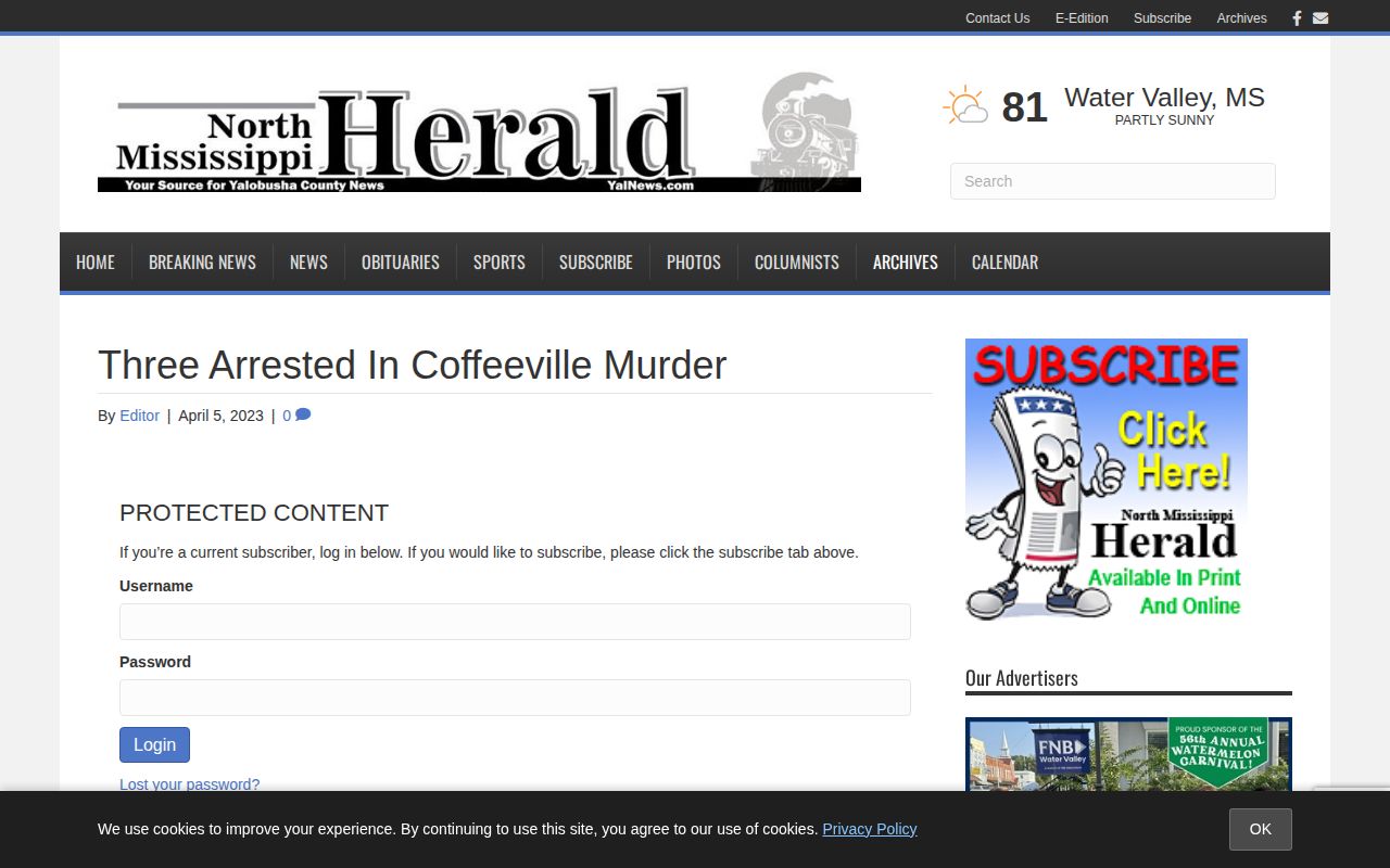 Yalobusha County Coffeeville arrest-report news coverage