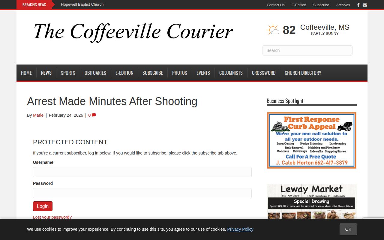 Yalobusha County Coffeeville Courier booking and crime news report
