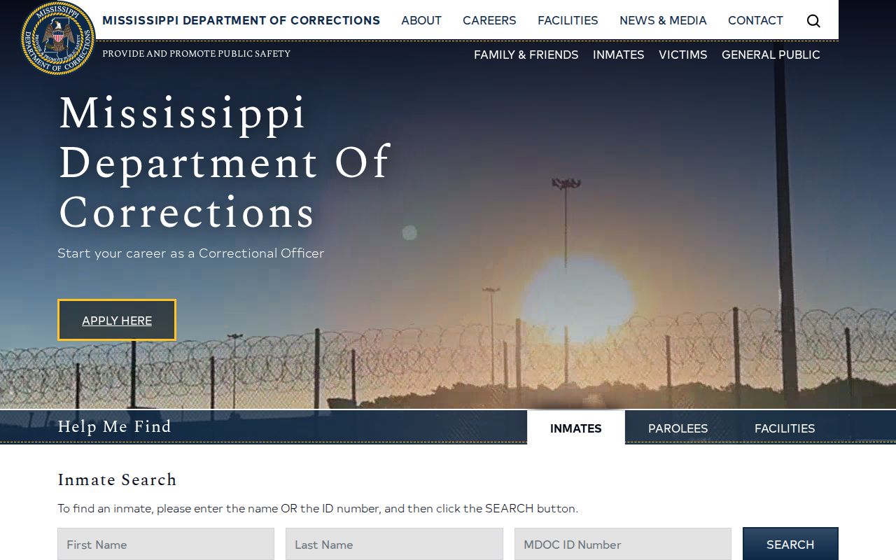 Mississippi Department of Corrections inmate search interface