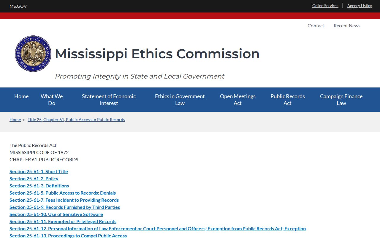 Mississippi Public Records Act information page