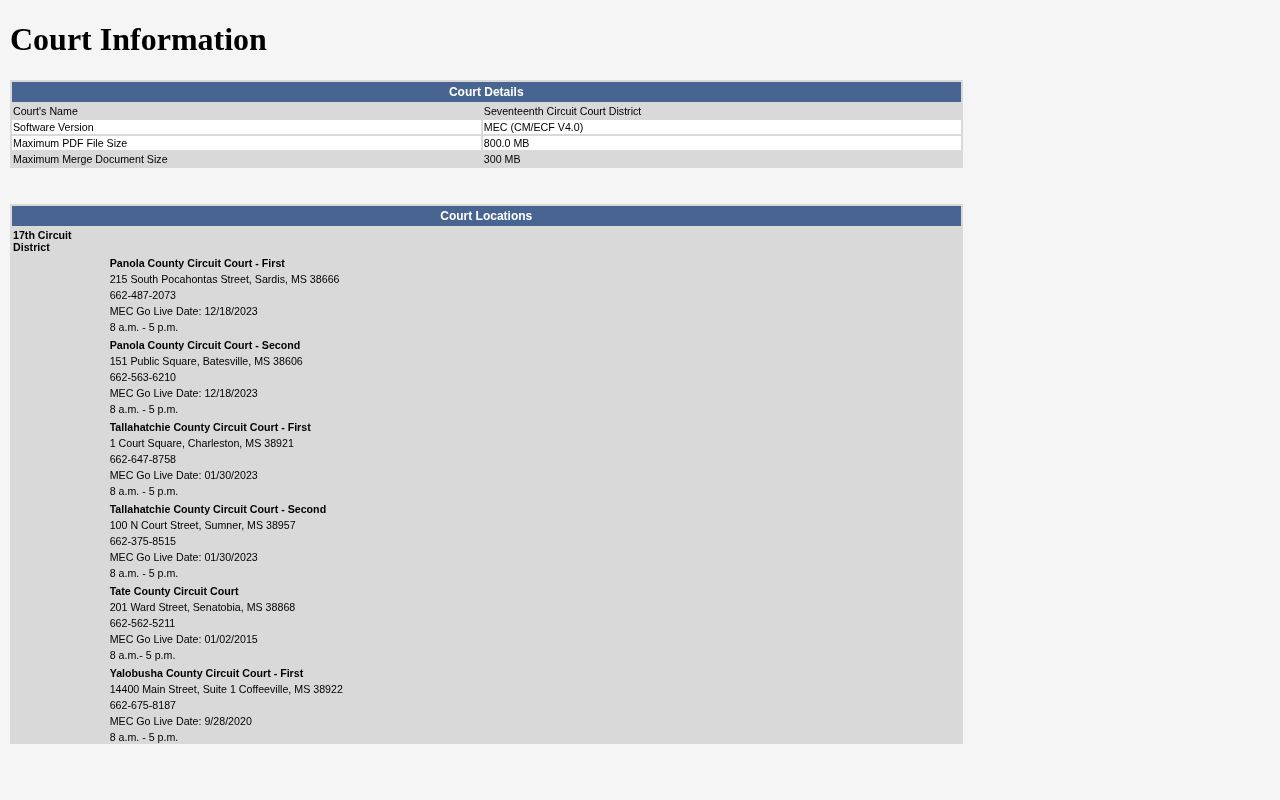 Yalobusha County Circuit MEC warrant and court record interface