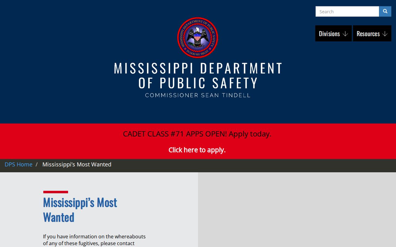 Yalobusha County most wanted statewide warrant listing interface